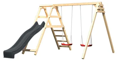 Produktbild von Akubi Kinderspielgerät Doppelschaukel Felix mit Klettergerüst und Rutsche-anthrazit
