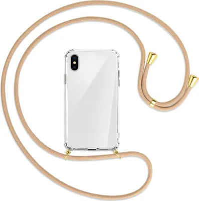 Produktbild von Handykette Backcover-Schutzhülle mit Band (Metall goldfarben) für Apple iPhone X / XS / 10 - beige