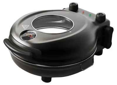 Produktbild von Elektrische Pizzamaschine - Pizzaofen 30 cm - 1200 W - schnelle Aufheizung - Temperatur einstellbar bis 420°C - antihaftende, flammhemmende Steinplatte - Schwarz