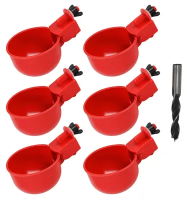 6er-Set automatische Geflügeltränken mit Bohrer, rot, Kunststoff