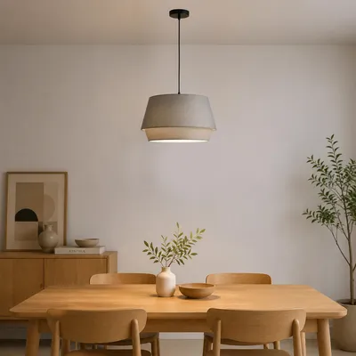 Produktbild von MinteVolt Hängelampe Ø34cm Pendelleuchte Stoff Grau Industrial Modern Skandi
