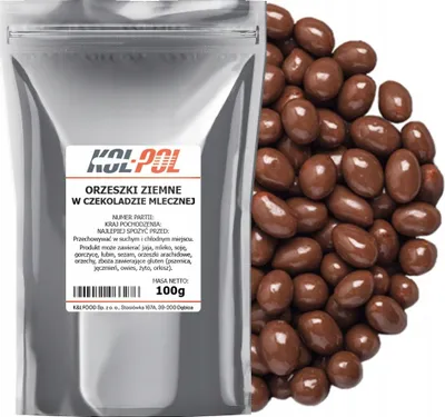 Zdjęcie produktu dla ORZESZKI ZIEMNE w Czekoladzie Mlecznej 100g Prażone orzechy jakość Kol-Pol