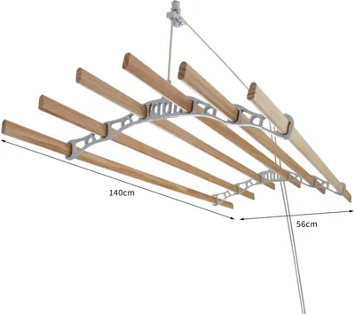 Produktbild von MonsterShop 1.4m Platzsparender 6 Kieferlatten Deckentrockner aus Holz Kleidertrockner Wäschetrockner Trockner Deckenwäschetrockner im Viktoranischer Stil -Weiß