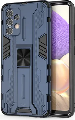 Produktbild von Galaxy A32 4G Hülle, Dual Layer PC TPU Bumper Stoßfest Ständer Schutzhülle für Samsung Galaxy A32 4G Blau