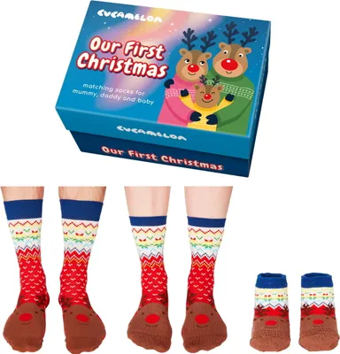 Produktbild von Unser 1. Weihnachten Rentier Cucamelon Socken für Vater, Mutter & Baby (3 Paar)