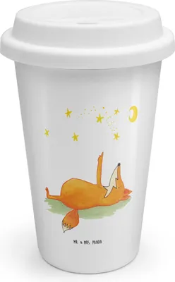 Produktbild von Mr. & Mrs. Panda Thermobecher Fuchs Sterne - Weiß - Geschenk, Kaffeebecher To Go, Mond, becher kaffee, Sternengucker, Tröstende Worte, ToGo, Isolierbecher