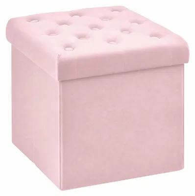 Samt-Fußhocker mit Stauraum, klappbar, 40x40x40 cm, rosa