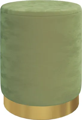 Zdjęcie produktu dla Okrągły stołek ze schowkiem musztardowy zielony obity aksamitem 31 x 37 cm