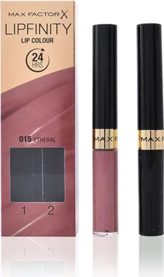 A product shot of a Max Factor Lipfinity lip colour product and its packaging.