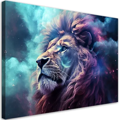 Produktbild von Leinwandbild Löwen-Abstraktion Blauer 120x80 Feeby Bunt bild für die wand bereit zum aufhängen