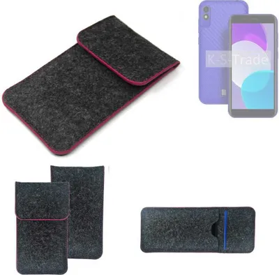 Produktbild von K-S-Trade Handy Schutz Hülle kompatibel mit BLU C5L+ Schutzhülle Handyhülle Filztasche Pouch Tasche Case Sleeve Filzhülle dunkelgrau rosa Rand