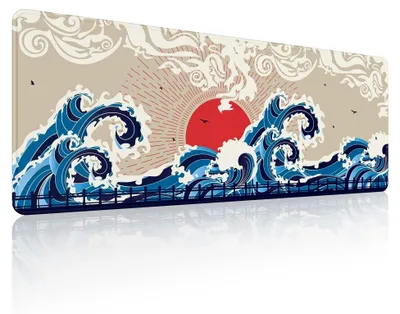 Produktbild von Japanische Kunst Kanagawa Surfen Mauspad (800 × 300 × 3 MM) Große Mausmatte für Schreibtisch, genähte Kanten, rutschfeste Gummibasis, Tastaturunterlage, XL Gaming Mauspad