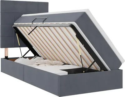 Image de Lit avec rangement et matelas Gris foncé 100 x 200 cm Velours