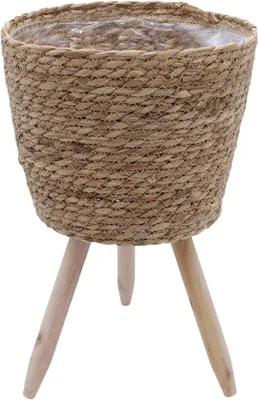 Productafbeelding van Famanu plantenstandaard voor binnen - Rieten plantenrek met houten poten - 35 x 23 cm
