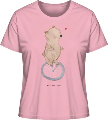 Produktbild von Mr. & Mrs. Panda Damen T-Shirt Bär Einrad fahren Größe XL - Baumwolle Pink - Geschenk, Shirt Mit Print, baumwollshirt, Sommershirt, Oberteil, Rundhals