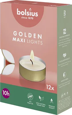 Produktbild von BOLSIUS Maxi Teelichte 10Stunden goldener Cup 18Stück