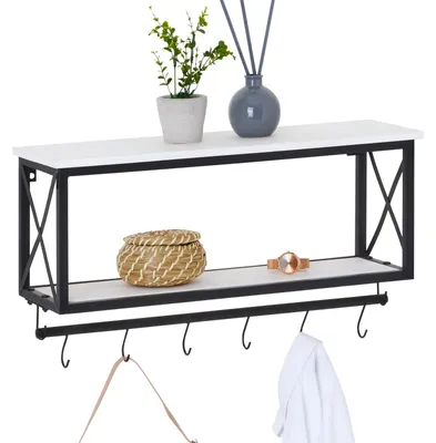 Produktbild von Wandgarderobe ARMANDO mit weißer Ablage Garderobenleiste Hängegarderobe schwarz lackiert im Industrial Design