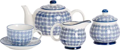 Produktbild von Nicola Spring 15-teiliges handbedrucktes Teeservice - Marineblau