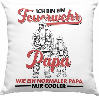 Produktbild von Trendation - Feuerwehr Papa Deko-Kissen mit Füllung 40x40 Geschenke Zubehör Lustig Einsatz Geburtstag Spruch Vatertag Feuerwehrmann Geschenkidee (Grau)