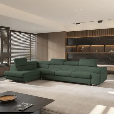 Produktbild von Masseno Ecksofa VICENTE mit Schlaffunktion L-Form, Sofa mit Bettkasten, Wohnzimmersofa, Couch, Soffa, Bettsofa, Couchgarnitur- Grün, QUELLE 37