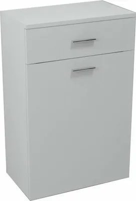 A white cabinet with two drawers and a large door.