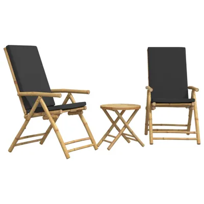 Produktbild von vidaXL 3-tlg. Bistro-Set Klappbar mit Dunkelgrauen Kissen Bambus