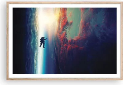 Produktbild von Gerahmtes Poster - Rahmen in heller Eiche - Kosmos Astronaut Planet - 91,5x61 cm - Wand Bild - Wanddeko - Wandbilder - Kunstposter - Wandposter - Bilderrahmen - Bilder - Kunstdruck - P2NAA91x61-5049