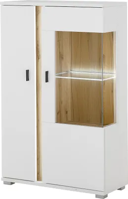 Produktbild von Vitrinenschrank Glastür rechts weiß mit Eiche  LOVENO-61