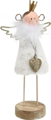 Produktbild von Weihnachtsdeko Engel Holz Metall Weiß Gold H20,5cm Tischdeko
