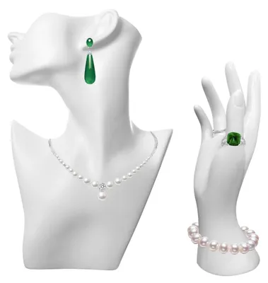 2er-Set Mannequin-Displays: Kopf-Büste & Hand, weiß, PVC