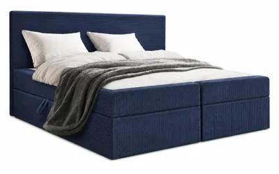 Produktbild von Bett, Boxspringbett, Continentalbett BERG POSO mit Bonell Matratze, OHNE Topper, Doppelbett mit Container, H3 120x200 cm, (Dunkelblau - Poso 05)