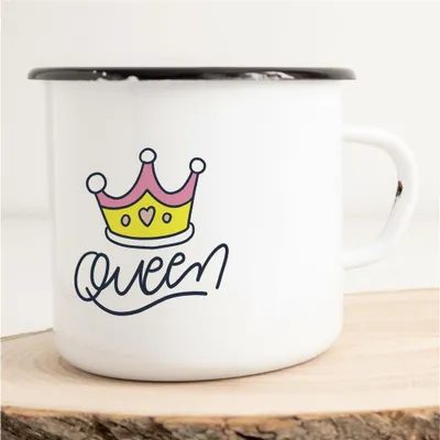 Produktbild von Huuraa Emaille Tasse Queen Geschenk Kaffeebecher Vintage 300ml Queen Präsent