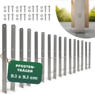 Produktbild von Novatool 8x Einschlagbodenhülsen-Set H-Form 101x101x600 mm, Bodenhülse Sonnenschirm Pfostenträger Zaunpfosten Holzpfosten Bodenhülsen Einschlaghülse Erdspieß zum Einschlagen, verzinkt, mit Schrauben