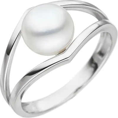 Produktbild von Gr. 58 Damen Ring 585 Gold Weißgold 1 Süßwasser Perle Perlenring Weißgoldring