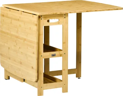Immagine prodotto di Tavolo pieghevole, tavolo da pranzo, tavolo da cucina con ripiani, gambe regolabili, bambù, legno naturale, 149,5 x 80 x 73,5 cm,