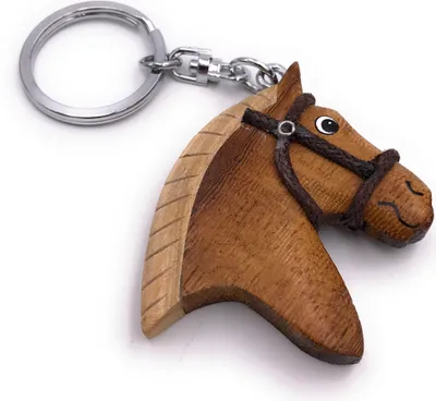 Image de Onwomania Porte-clés en bois Tête de cheval Poney Licol Crinière Charm