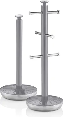 Image de SWAN SWKA1054GRN Porte-rouleau de cuisine rétro + Porte-tasse pour 6 tasses à café, Acier de haute qualité Gris