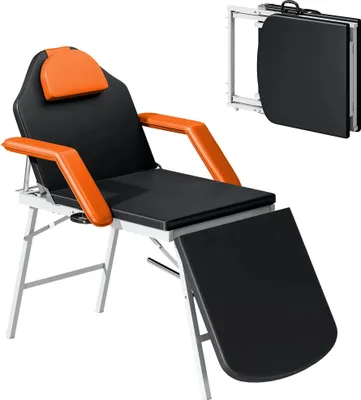 Produktbild von Massageliege - Klappbar 3-Zonen - Tragbar - Verstellbare Rückenlehne - Kopfstütze & Armlehnen - Kunstleder - 182×82×68 cm - Orange
