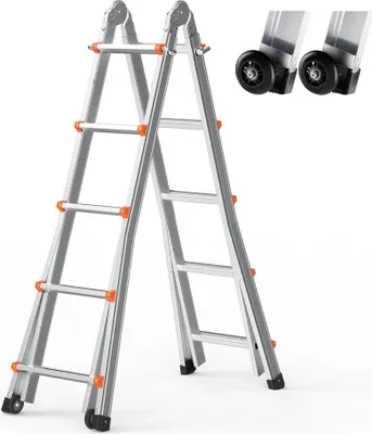 Immagine prodotto di Scala telescopica Scala a gradini a telaio Scala pieghevole Scala di prolunga 5,1 m - portata 150 kg - per uso professionale e privato