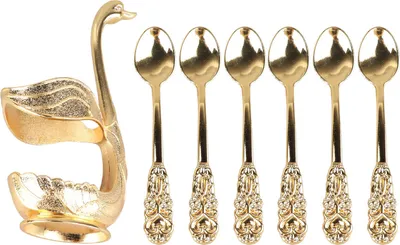 Image de Porte-cuillère à café, élégante forme de cygne, alliage, poli miroir, détails riches, agitateur pour les fêtes, le café, le bureau, doré avec