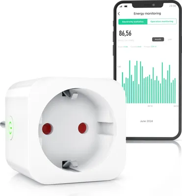 Produktbild von BEARWARE WLAN-Steckdose mit Strommessung, 2,4Ghz WiFi Fernsteuerung per App, Sprachsteuerung, Zeitschaltuhr, Energiekostenmessgerät, Smart life App, Timer