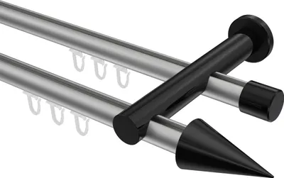 Produktbild von Interdeco Innenlaufstange / Gardinenstange mit Innenlauf Silbergrau / Schwarz, Typ Platon Savio (Kegel), 20 mm Ø 2-läufig, 140 cm