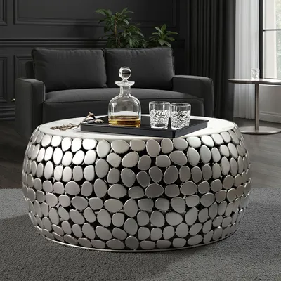 Produktbild von FineBuy Design Couchtisch rund 66 cm Aluminium silber & weißer Marmor Tischplatte - Wohnzimmertisch Alu - Metall Sofatisch - Beistelltisch Wohnzimmer