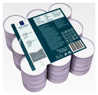 Produktbild von Maxi Teelichter, Paraffin, Ø 5,7 x 1,9 cm, 8 Stunden Brenndauer, weiß, 36 Stück