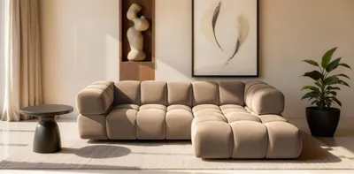 Produktbild von Ecksofa Designersofa BLANCHE in Stoff Bluvel Latte Ottomane Rechts