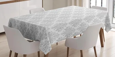 Produktbild von ABAKUHAUS Damast-Grau Tischdecke, Antik Barock-Muster von Continuous Botanik wirbelt Illustration Drucken, 140 x 240 cm, Pale Grau und Weiß