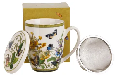 Produktbild von DUO Becher FLORAL RHAPSODY, 360 ml, mit Teesieb und Deckel, New Bone China Porzellan
