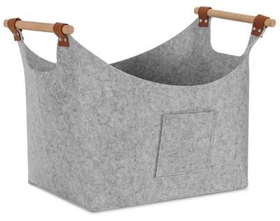 Produktbild von Vigevee Kaminholzkorb Filzkorb 45×40×32 cm, 3 mm, faltbar, mit Holzgriffen und Seitentaschen, Hellgrau