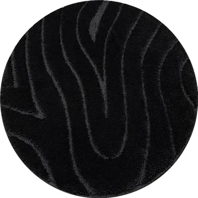 Zdjęcie produktu dla Dywan łazienkowy SUPREME koło WAVES fale, antypoślizgowy, miękki - czarny koło 67 cm