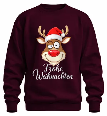 Zdjęcie produktu dla Merry Christmas Reindeer Rudolph Christmas Hat Funny Cartoon Uni Bluza rozpinana, bordowy, XXL